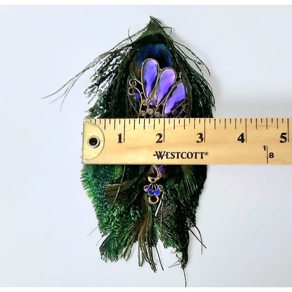 Artisan Peacock Brooch Pin Inlay Crystals Hand Crafted 5.75" Multicolor VTG OOAK - Picture 3 of 8